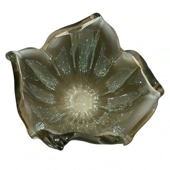 Murano Venetian Hand Blown Art Glass Bowl White Crystal - Picture 3 of 9